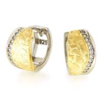 Scharniercreolen Silber 925 rhodiniert & vergoldet Zirkonia