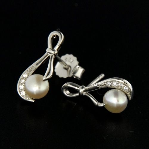 Ohrstecker Silber 925 rhodiniert Süßwasserperle Zirkonia