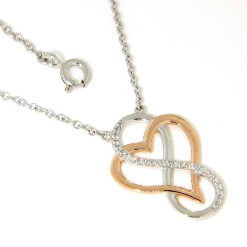 Collier Silber 925 rhodiniert &amp; rosé vergoldet 42 cm+3 cm unendlich