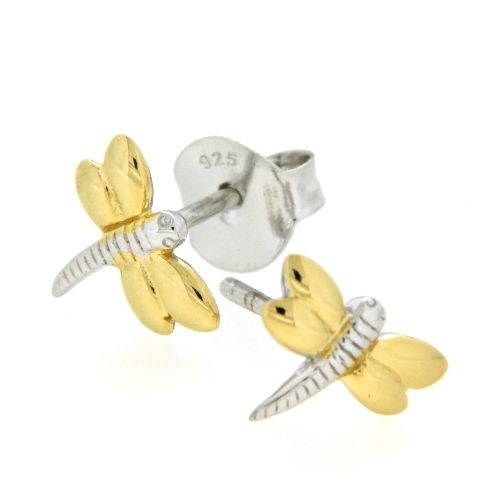 Ohrstecker Silber 925 rhodiniert bicolor Libelle