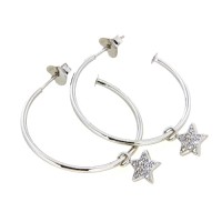 Ohrstecker (Halbcreolen) Silber 925 rhodiniert mit Sterneinhänger