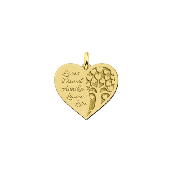 Names4ever Familien-Anhänger Silber 925 vergoldet Herz mit Lebensbaum und Namen