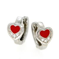 Scharniercreolen Silber 925 rhodiniert rotes Herz