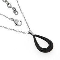 Kette Edelstahl mit schwarzem Keramikanhänger 45 cm + 5 cm