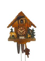 August Schwer Kuckucksuhr 1T Waldhütte Rehe 21 cm 1.0322.01.C
