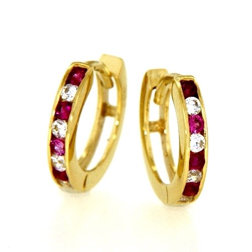 Scharniercreolen Gold 333 Zirkonia Rubin