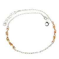 Fußkette Silber 925 rhodiniert & rosé vergoldet 24 cm + 2 cm