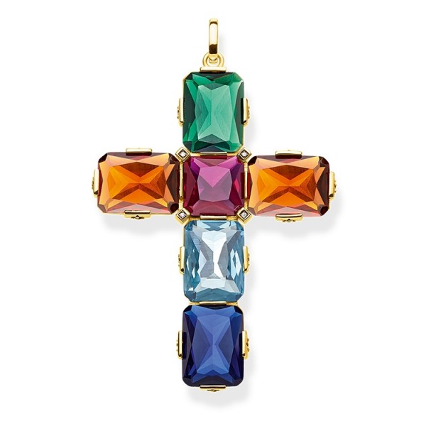Thomas Sabo Anhänger farbiges Kreuz vergoldet PE858-996-7