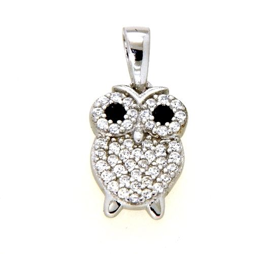 Anhänger Silber 925 rhodiniert Eule Zirkonia und Zirkonia schwarz
