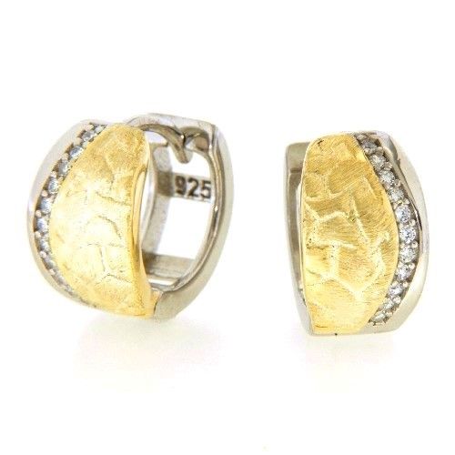 Scharniercreolen Silber 925 rhodiniert &amp; vergoldet Zirkonia