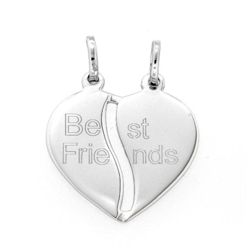 Partneranhänger Silber 925 rhodiniert Herz mit Gravur Best Friends