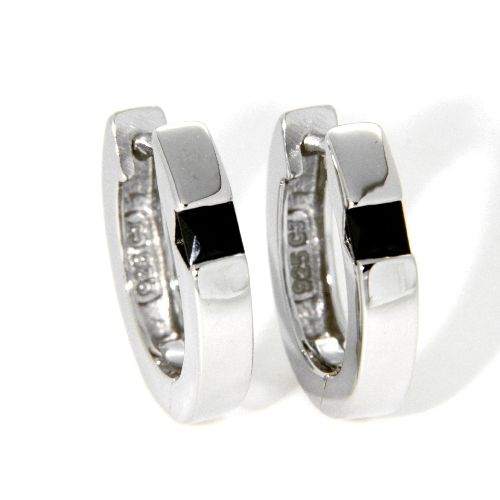 Scharniercreolen Silber 925 rhodiniert Zirkonia schwarz