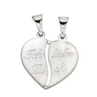Partneranhänger Silber 925 rhodiniert Herz mit Gravur Ich liebe Dich 
