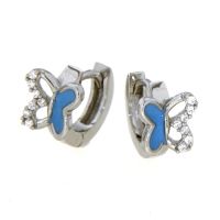 Scharniercreolen Silber 925 rhodiniert Schmetterling blau lackiert Zirkonia