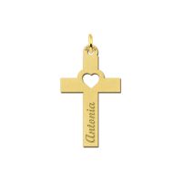 Names4ever Anhänger Gold 585 Erstkommunion Kreuz mit Herz und Gravur