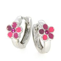 Scharniercreolen Silber 925 rhodiniert Blümchen pink 