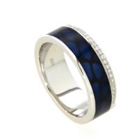 Ring Silber 925 rhodiniert Weite 58 Emaille blau Zirkonia 