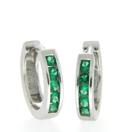 Scharniercreolen Silber 925 rhodiniert Zirkonia grün