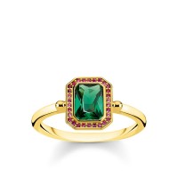 Thomas Sabo Ring rot und grüne Steine vergoldet Größe 48 TR2264-973-7-48