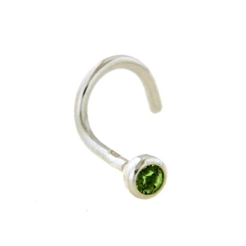Nasenstecker Silber 925 Glas hellgrün 2mm mit Spirale