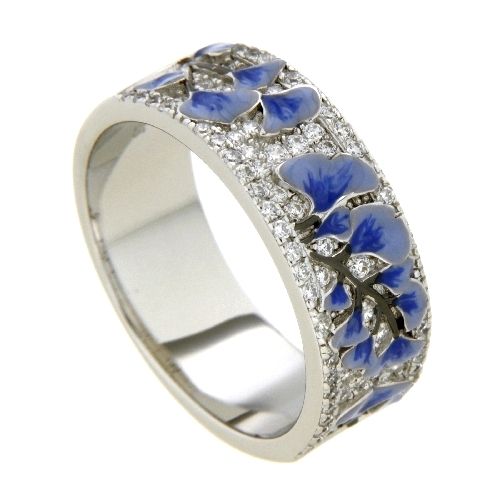 Ring Silber 925 rhodiniert Weite 60 Emaille Zirkonia