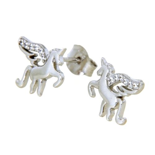 Ohrstecker Silber 925 rhodiniert Einhorn mit Flügeln
