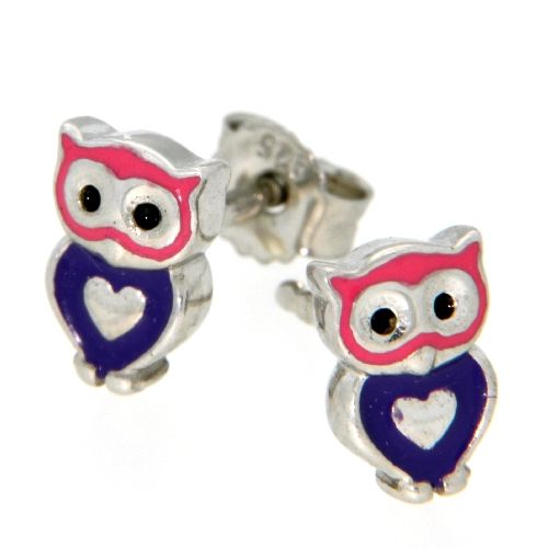 Ohrstecker Silber 925 rhodiniert Eule