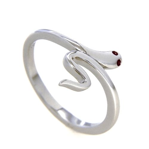 Ring Silber 925 rhodiniert Zirkonia rot Schlange Weite 54