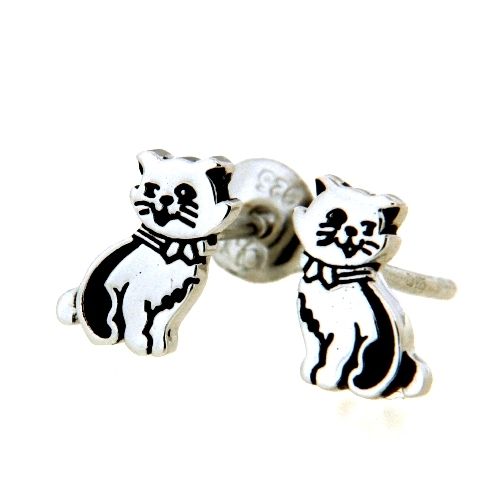 Ohrstecker Silber 925 rhodiniert Katze
