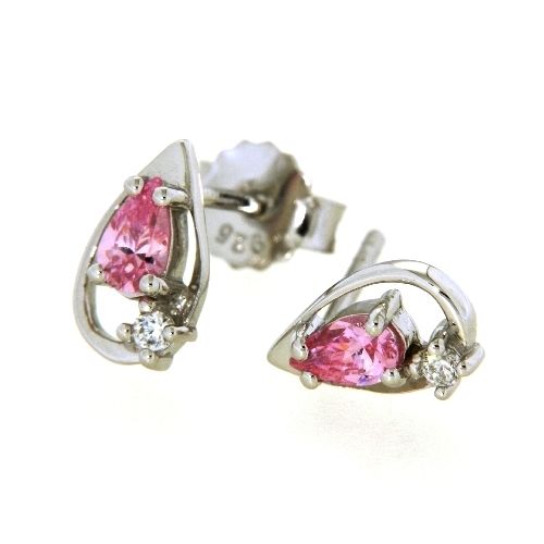 Ohrstecker Silber 925 rhodiniert Zirkonia und Zirkonia pink