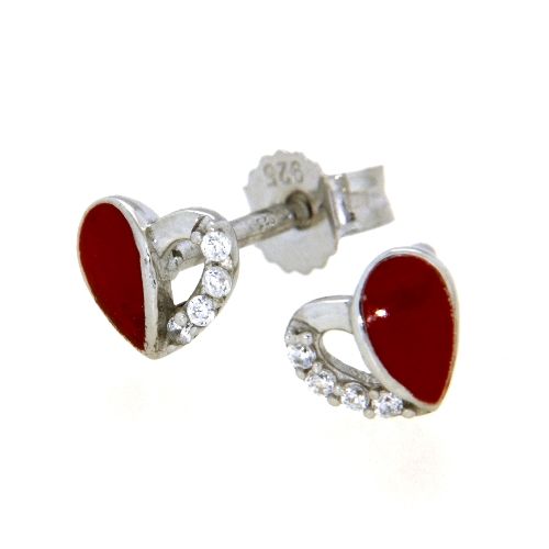 Ohrstecker Silber 925 rhodiniert Herz rot lackiert