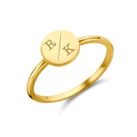 Names4ever Siegelring Gold 585 Damen Disc mit zwei Initialen GZR4014