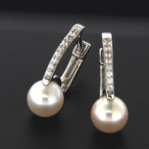 Scharniercreolen Silber 925 rhodiniert Zirkonia und Süßwasserperle