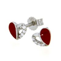 Ohrstecker Silber 925 rhodiniert Herz rot lackiert