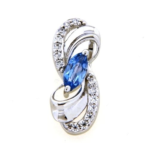 Anhänger Silber 925 rhodiniert Zirkonia und synthetisch blauer Spinell