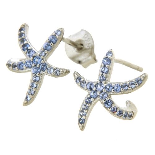 Ohrstecker Silber 925 rhodiniert Seestern Zirkonia