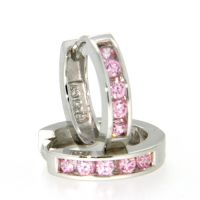 Scharniercreolen Silber 925 rhodiniert Zirkonia pink