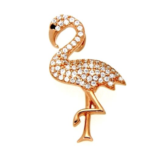 Anhänger Silber 925 rosé vergoldet Flamingo Zirkonia