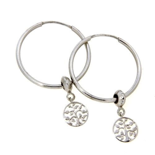 Drahtcreolen Silber 925 rhodiniert 1,5mm x 23mm Lebensbaum