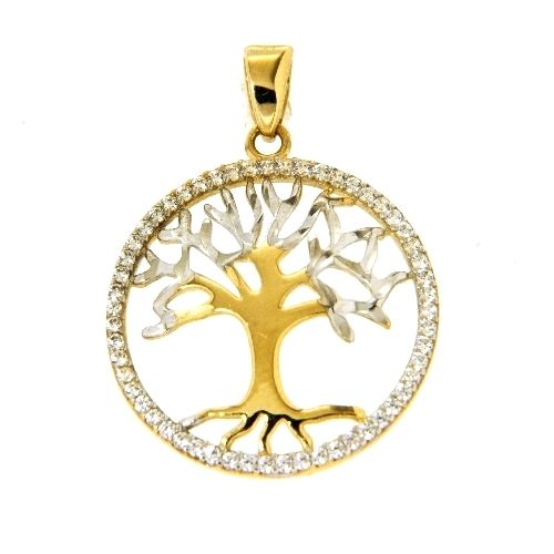 Anhänger Gold 333 Lebensbaum bicolor Zirkonia