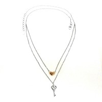 Collier Silber 925 rhodiniert & rosé vergoldet Herz & Schlüssel 42 cm + 3 cm