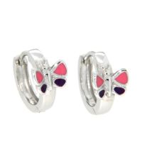 Scharniercreolen Silber 925 rhodiniert Schmetterling pink / lila