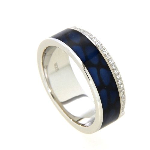 Ring Silber 925 rhodiniert Weite 54 Emaille blau Zirkonia
