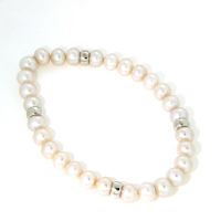 Süßwasser-Perlenarmband (7mm) 18 cm elastisch mit Zwischenteilen Silber 925 rhodiniert