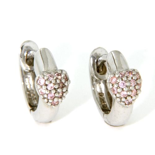 Scharniercreolen Silber 925 rhodiniert Herz pink-Zirconia