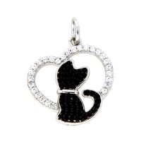 Anhänger Silber 925 rhodiniert Zirkonia und Zirkonia schwarz Katze 