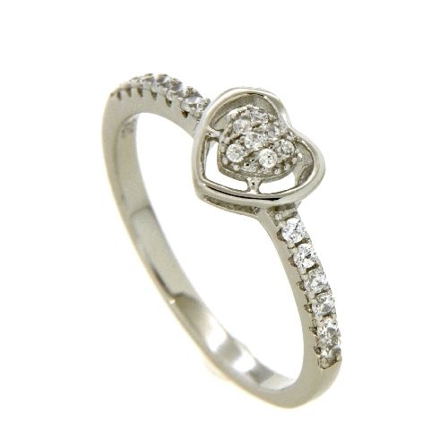 Ring Silber 925 rhodiniert Zirkonia Herz Weite 54