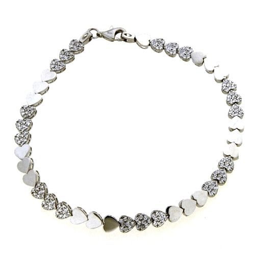 Armband Silber 925 rhodiniert 19 cm Herzen Zirkonia