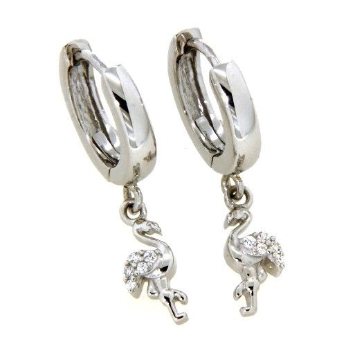 Scharniercreolen Silber 925 rhodiniert Flamingo Zirkonia