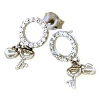 Ohrstecker Silber 925 rhodiniert Schlüssel und Herz Zirkonia 